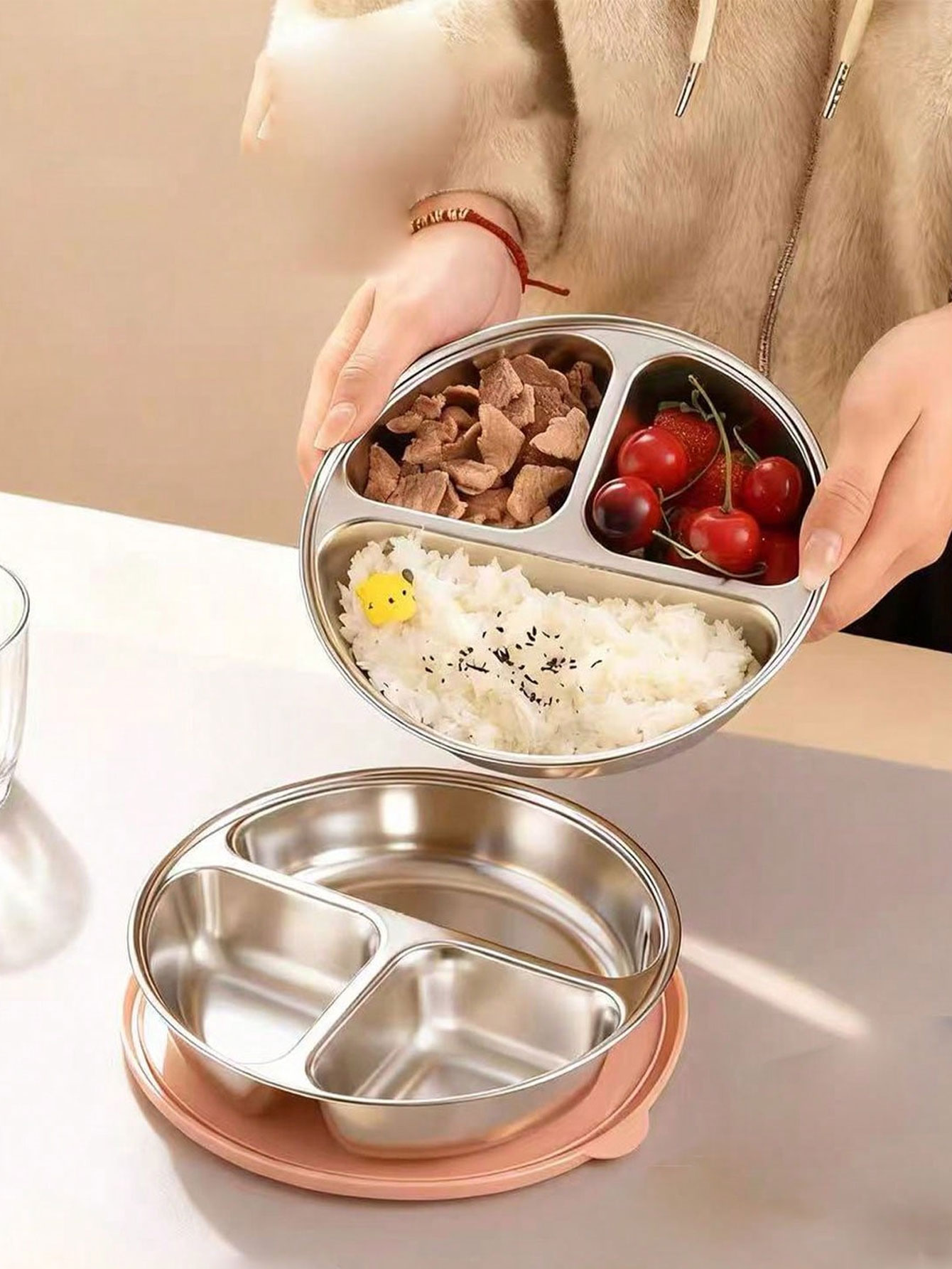 Baby Food Steamer - Bandeja de Vapor com Três Compartimentos