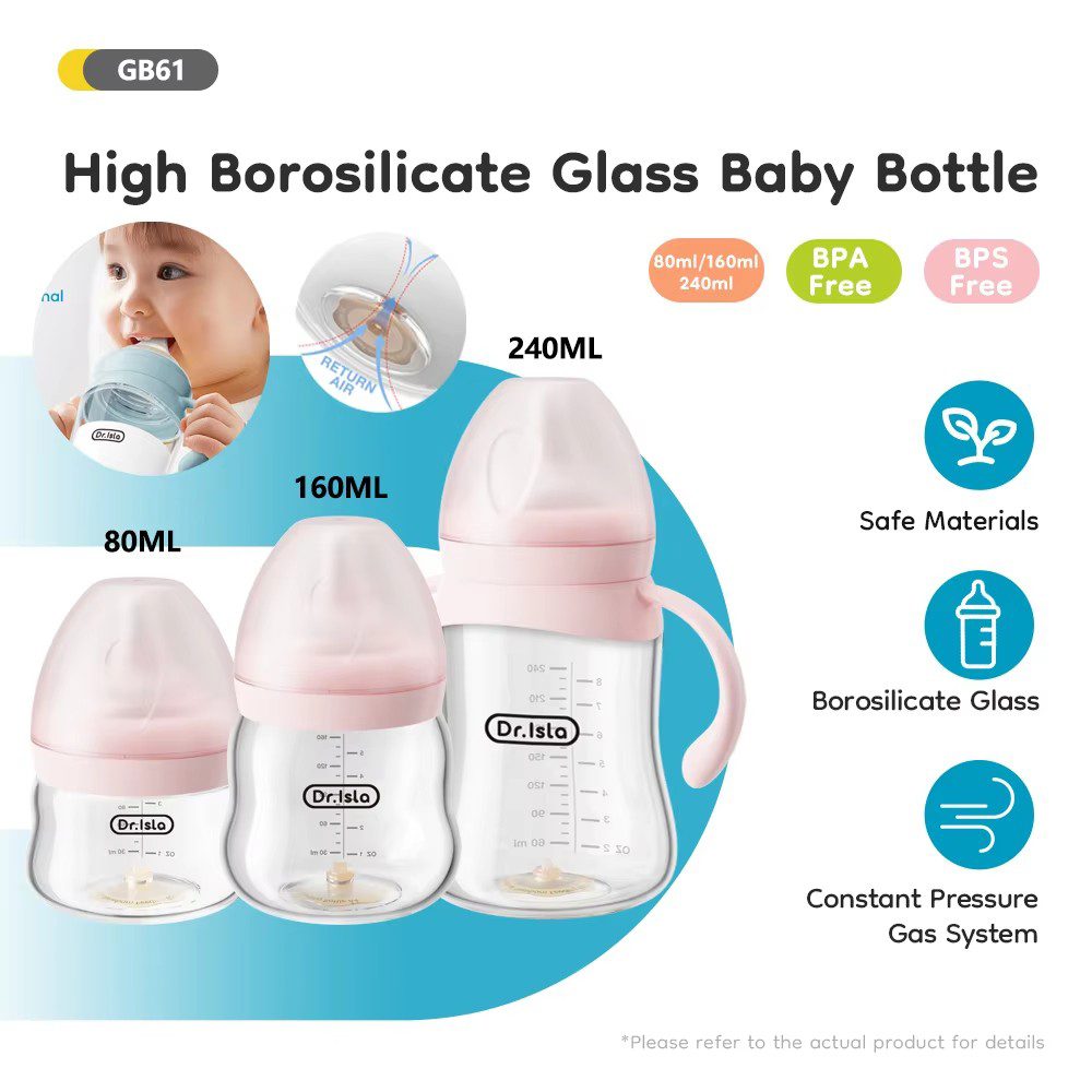 Baby Food Glass - Mamadeiras de Vidro para Recém-Nascidos 80/160/240ml,