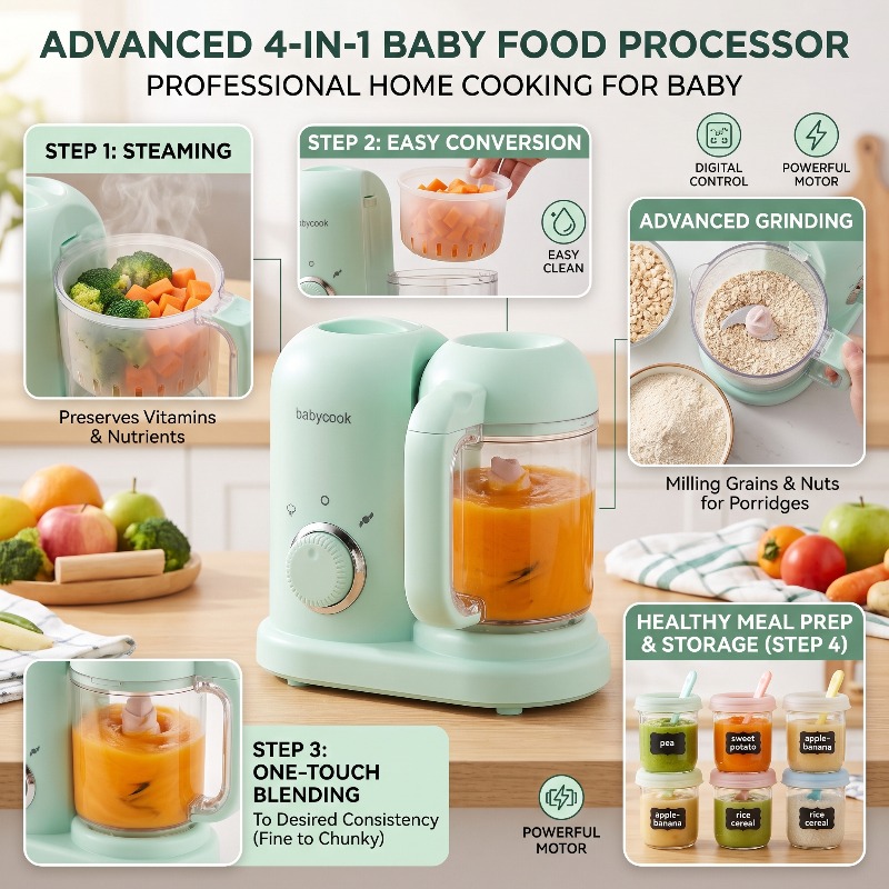 Baby Food Blender And Steamer - Processador de Alimentos para Bebês Multifuncional